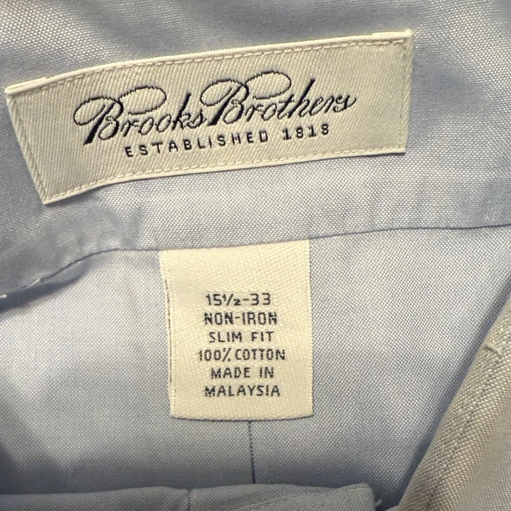Brooks Brothers Slim Fit Non-Iron Light Blue Dress Shirt 15.5 - 33 - Picture 3 of 4